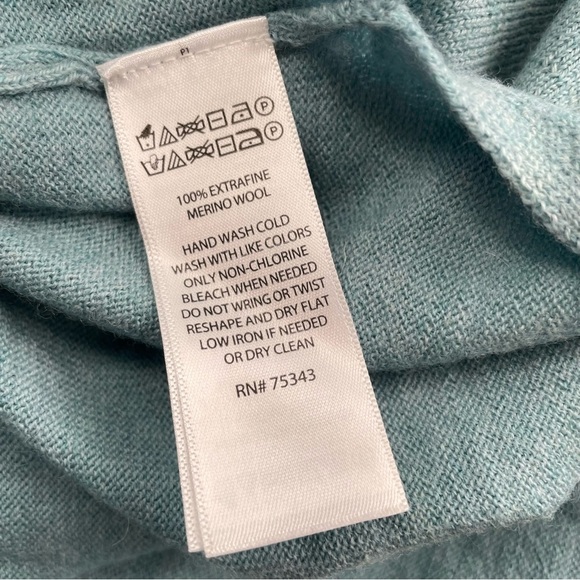 Tahari 100% Merino Wool Long Longline Open Knit Cardigan Sweater Ice Blue Small - Picture 2 of 10